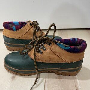 Nine West Duck Boot Vintage 90s Brown Green Lace Up Rubber Padded Collar Size 9